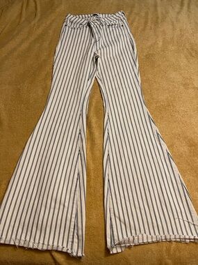 Judy Blue White and Blue Vertical Stripe Flare Jeans